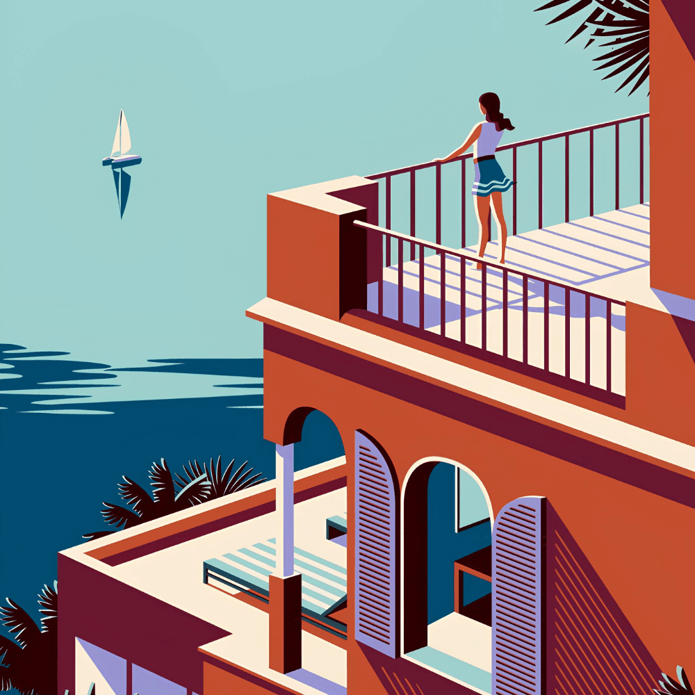 Deniz manzaralı balkon illustration
